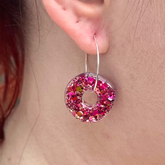 Handmade Sparkling Confetti Pink Glitter Round Donut Earrings